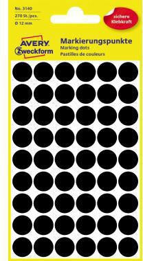 Markierungspunkt Avery Zweckform 12mm Papier schwarz 270 Etik/Pack AVERY ZWECKFORM