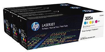 Toner HP Originalzubehör 305A ca 3 x 2600 Seiten cyan magenta gelb 3 St/Pack HP