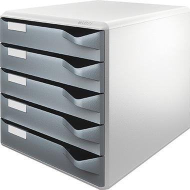 Schubladenbox Leitz 5 Schubladen DIN A4 Überbreite Polystyrol Gehäusefarbe: lichtgrau Farbe der Schublade: dunkelgrau LEITZ