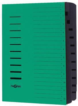 Ordnungsmappe PAGNA DIN A4 240g/m² Pressspankarton Farbe: grün Farbe des Fächerblocks: schwarz 12 Fächer PAGNA