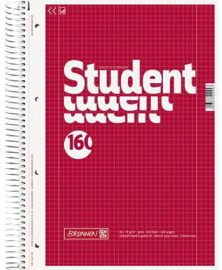 Collegeblock BRUNNEN Student DIN A4 kariert mit Rand innen/außen 70g/m² Karton rot 160 Bl BRUNNEN