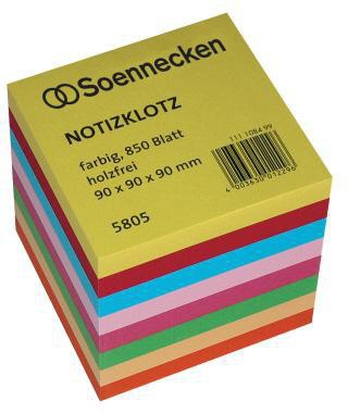 Zettelklotz Soennecken 9 x 9 x 9 cm (B x H x T) 80g/m² holzfrei mehrfarbig 850 Bl SOENNECKEN