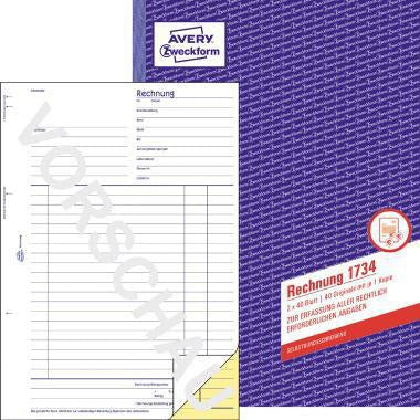 Rechnung Avery Zweckform DIN A4 1 Durchschlag 2 x 40 Bl AVERY ZWECKFORM
