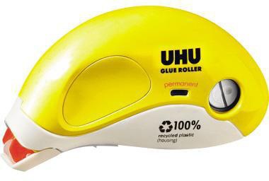 Kleberoller UHU® GLUE PERMANENT REFILLABLE 84 mm x 165 m (B x L) nachfüllbar gelb/weiß UHU