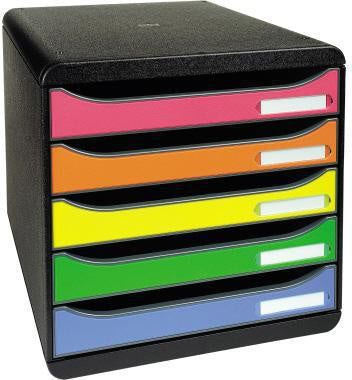 Schubladenbox Exacompta BIG-BOX plus 5 Schubladen DIN A4 Überbreite Polystyrol Gehäusefarbe: schwarz Farbe der Schublade: