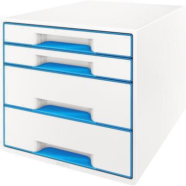 Schubladenbox Leitz WOW CUBE 4 Schubladen DIN A4 Polystyrol Gehäusefarbe: weiß Farbe der Schublade: blau/weiß LEITZ