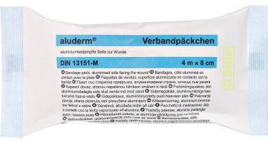 Verband aluderm® 8 cm x 4 m (B x L) Maße Kompresse: 12 x 10 cm (B x L) Polyestervlies aluminiumbedampft ALUDERM