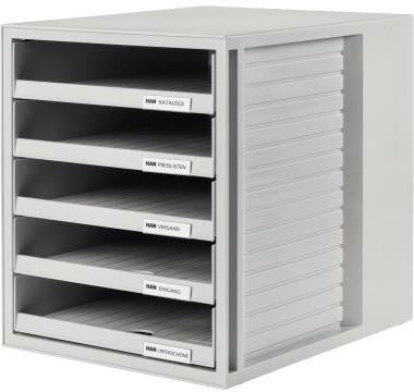 Schubladenbox HAN SCHRANK-SET 5 Schubladen DIN A4 Polystyrol Gehäusefarbe: lichtgrau Farbe der Schublade: lichtgrau HAN