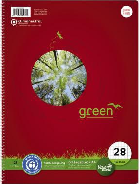 Collegeblock Staufen Green DIN A4 kariert mit Rand innen/außen 70g/m² 100 % Recyclingpapier rot 160 Bl STAUFEN