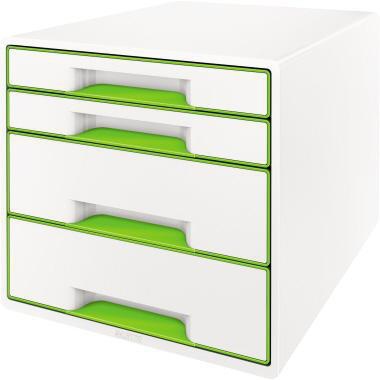 Schubladenbox Leitz WOW CUBE 4 Schubladen DIN A4 Polystyrol Gehäusefarbe: weiß Farbe der Schublade: grün/weiß LEITZ