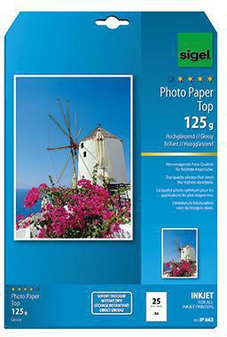 Fotopapier SIGEL Top DIN A4 21 x 297 cm (B x H) 125g/m² hochweiß hochglänzend 25 Bl/Pack SIGEL