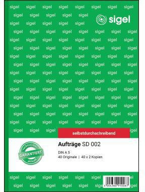 Auftragsformular SIGEL DIN A5 56g/m² selbstdurchschreibend 2 Durchschläge handschriftlich Schreibmaschine rosa gelb 3 x 40