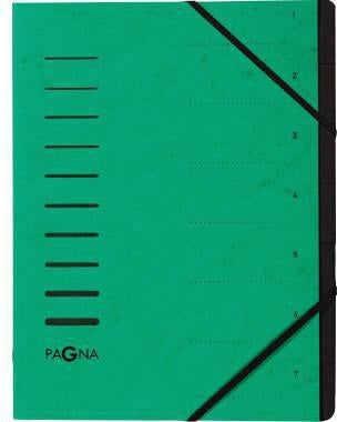Ordnungsmappe PAGNA DIN A4 240g/m² Pressspankarton Farbe: grün Farbe des Fächerblocks: schwarz 7 Fächer PAGNA