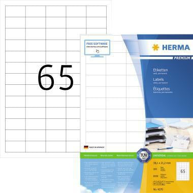 Universaletikett HERMA PREMIUM 381 x 212 mm (B x H) nicht wieder ablösbar Papier weiß 6500 Etik/Pack HERMA