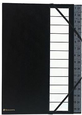Ordnungsmappe Exacompta Ordonator® DIN A4 225g/m² Balacron Farbe: schwarz Farbe des Fächerblocks: grau 32 Fächer EXACOMPTA