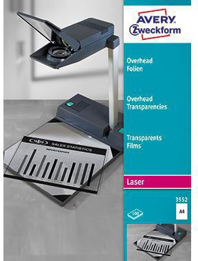OHP Laserfolie Avery Zweckform DIN A4 100µm stapelverarbeitbar Polyester transparent einseitig beschichtet 100 Folien/Pack