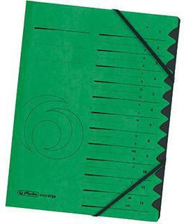 Ordnungsmappe Herlitz Qualitiy DIN A4 355g/m² Karton Farbe: grün Farbe des Fächerblocks: schwarz 12 Fächer HERLITZ