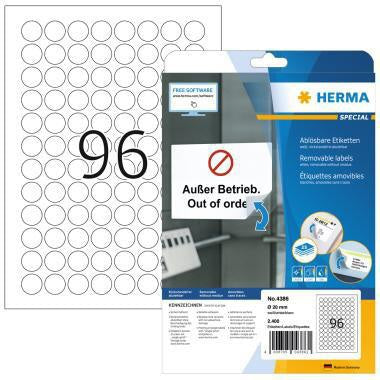 Universaletikett HERMA 20mm wieder ablösbar Papier weiß 2400 Etik/Pack HERMA