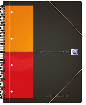 Collegeblock Oxford International Meetingbook DIN A4+ kariert mit Rand innen/außen Polypropylen grau/orange/rot 80 Bl OXFORD