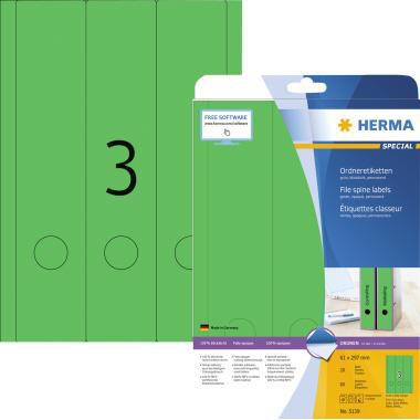 Ordnerrückenetikett HERMA breit/lang 61 x 297 mm (B x H) selbstklebend mit Griffloch grün 60 Etik/Pack HERMA