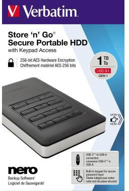 Festplatte extern Verbatim Store 'n' Go Secure Portable 1235 x 11 x 76 mm (B x H x T) USB 31 GEN 1 (USB-C) 1 Tbyte VERBATIM