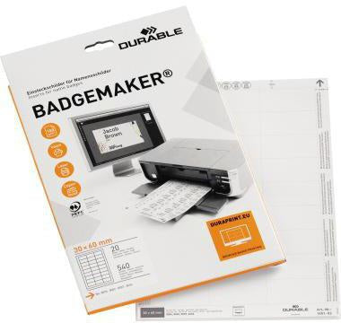 Einsteckschild DURABLE BADGEMAKER® 60 x 30 mm (B x H) 150g/m² Karton weiß 540 St/Pack DURABLE