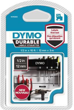 Schriftbandkassette DYMO® D1 12 mm x 3 m (B x L) schwarz weiß DYMO