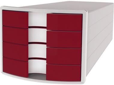 Schubladenbox HAN IMPULS 4 Schubladen DIN A4 DIN C4 Polystyrol Gehäusefarbe: lichtgrau Farbe der Schublade: rot HAN