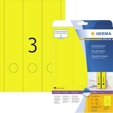 Ordnerrückenetikett HERMA breit/lang 61 x 297 mm (B x H) selbstklebend mit Griffloch gelb 60 Etik/Pack HERMA