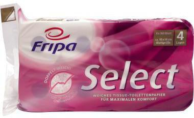 Toilettenpapier Fripa Select 4-lagig 100 % Zellstoff hochweiß 160 Bl/Rl 8 Rl/Pack FRIPA
