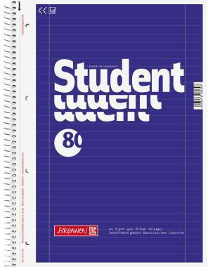 Collegeblock BRUNNEN Student DIN A4 liniert mit Rand innen/außen 70g/m² blau 80 Bl BRUNNEN