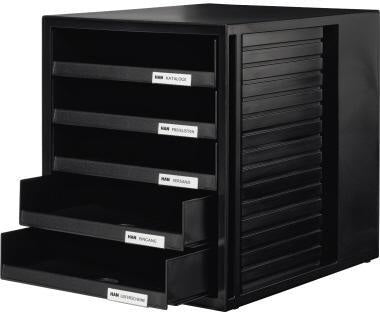 Schubladenbox HAN SCHRANK-SET 5 Schubladen DIN A4 Polystyrol Gehäusefarbe: schwarz Farbe der Schublade: schwarz HAN