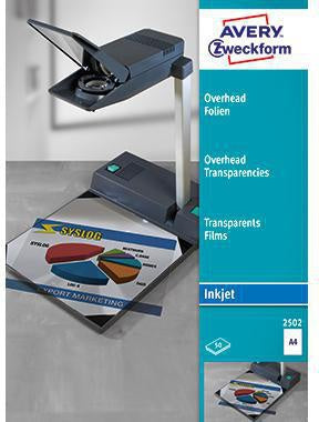 OHP Inkjetfolie Avery Zweckform DIN A4 110µm stapelverarbeitbar transparent 50 Folien/Pack AVERY ZWECKFORM