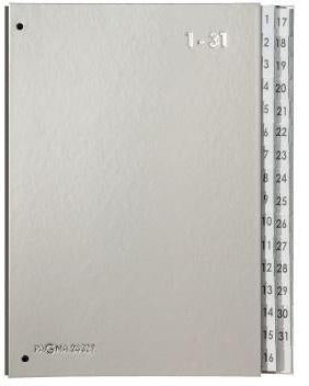 Pultordner PAGNA DIN A4 1-31 Karton/Papier laminiert silber 32 Fächer PAGNA