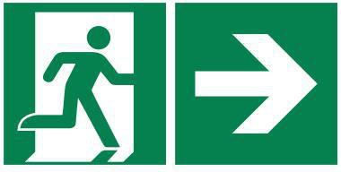 Hinweisschild 30 x 15 cm (B x H) E002 Rettungsweg rechts Hart-PVC