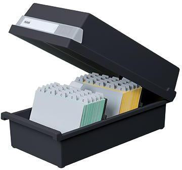 Karteikasten HAN 234 x 18 x 36 cm (B x H x T) DIN A5 quer 1300 Karten Polystyrol schwarz 2 Stützplatten HAN