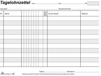 Lohnarbeitsnachweiß RNK Verlag DIN A5 quer 3 Durchschläge 3 x 40 Bl RNK VERLAG