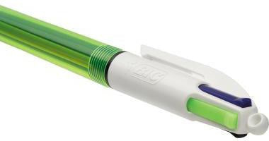Mehrfarbkugelschreiber BIC® 4 Colours® Fluo blau schwarz rot: 04 mm neongelb: 06mm blau schwarz rot neongelb Druckmechanik