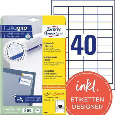 Universaletikett Avery Zweckform ultragrip 485 x 254 mm (B x H) nicht wieder ablösbar Papier weiß 1200 Etik/Pack AVERY