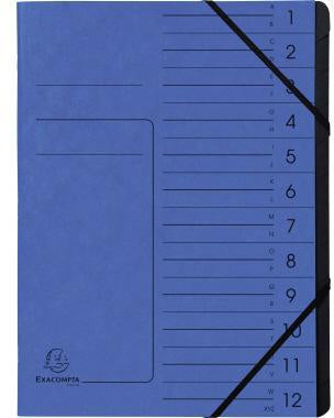 Ordnungsmappe Exacompta DIN A4 170g/m² Colorspankarton Farbe: blau Farbe des Fächerblocks: schwarz 12 Fächer EXACOMPTA