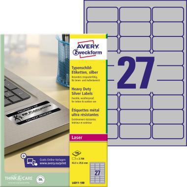 Typenschildetikett Avery Zweckform 635 x 296 mm (B x H) silber 2700 Etik/Pack AVERY ZWECKFORM