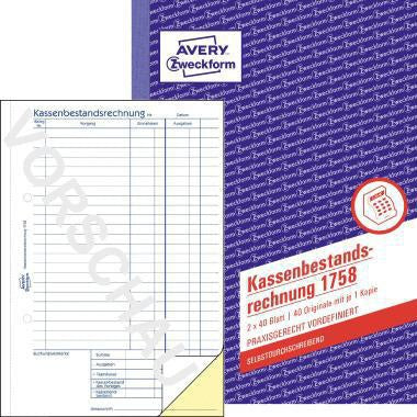 Kassenabrechnung Avery Zweckform DIN A5 selbstdurchschreibend 1 Durchschlag 2 x 40 Bl AVERY ZWECKFORM
