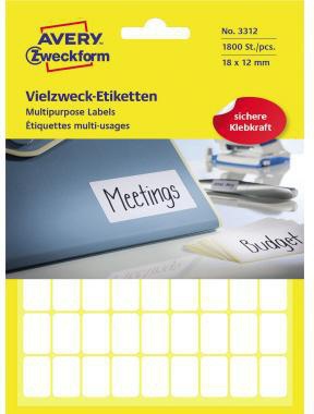 Universaletikett Avery Zweckform 18 x 12 mm (B x H) nicht wieder ablösbar Papier weiß 1800 Etik/Pack AVERY ZWECKFORM