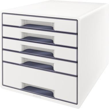 Schubladenbox Leitz WOW CUBE 5 Schubladen DIN A4 Polystyrol Gehäusefarbe: weiß Farbe der Schublade: grau/weiß LEITZ