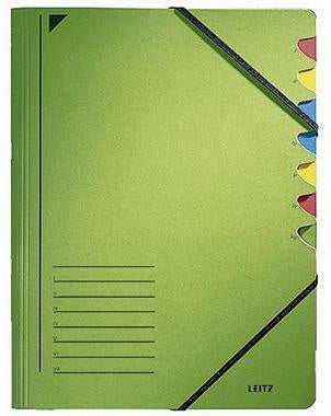Ordnungsmappe Leitz DIN A4 350g/m² Pendareckarton recycelt Farbe: grün Farbe des Fächerblocks: mehrfarbig 7 Fächer LEITZ