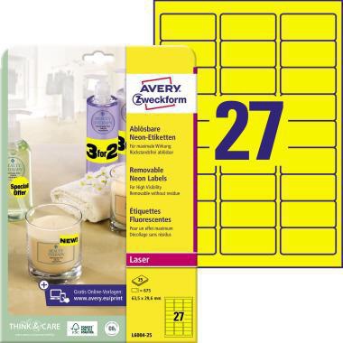 Neonetikett Avery Zweckform 635 x 296 mm (B x H) wieder ablösbar neongelb 675 Etik/Pack AVERY ZWECKFORM