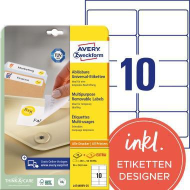 Universaletikett Avery Zweckform 96 x 508 mm (B x H) wieder ablösbar Papier weiß 300 Etik/Pack AVERY ZWECKFORM