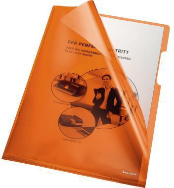 Sichthülle Bene DIN A4 015mm oben rechts offen dokumentenecht PVC-Hartfolie orange glänzend 100 St/Pack BENE