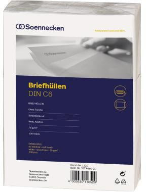 Briefumschlag Soennecken DIN C6 162 x 114 mm (B x H) ohne Fenster 75g/m² mit Selbstklebung Papier weiß 100 St/Pack SOENNECKEN