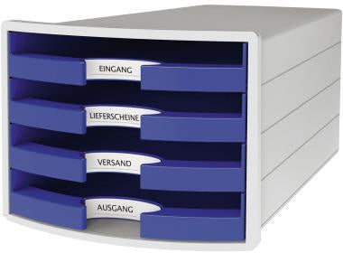 Schubladenbox HAN IMPULS 4 Schubladen DIN A4 DIN C4 Polystyrol Gehäusefarbe: lichtgrau Farbe der Schublade: blau HAN